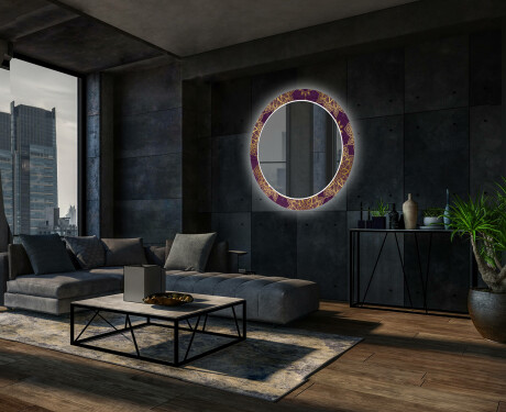Ronde decoratieve spiegel met led-verlichting voor in de woonkamer - Gold Mandala #12