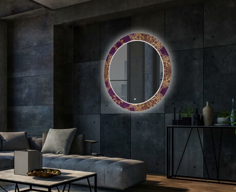 Ronde decoratieve spiegel met led-verlichting voor in de woonkamer - Gold Mandala #2