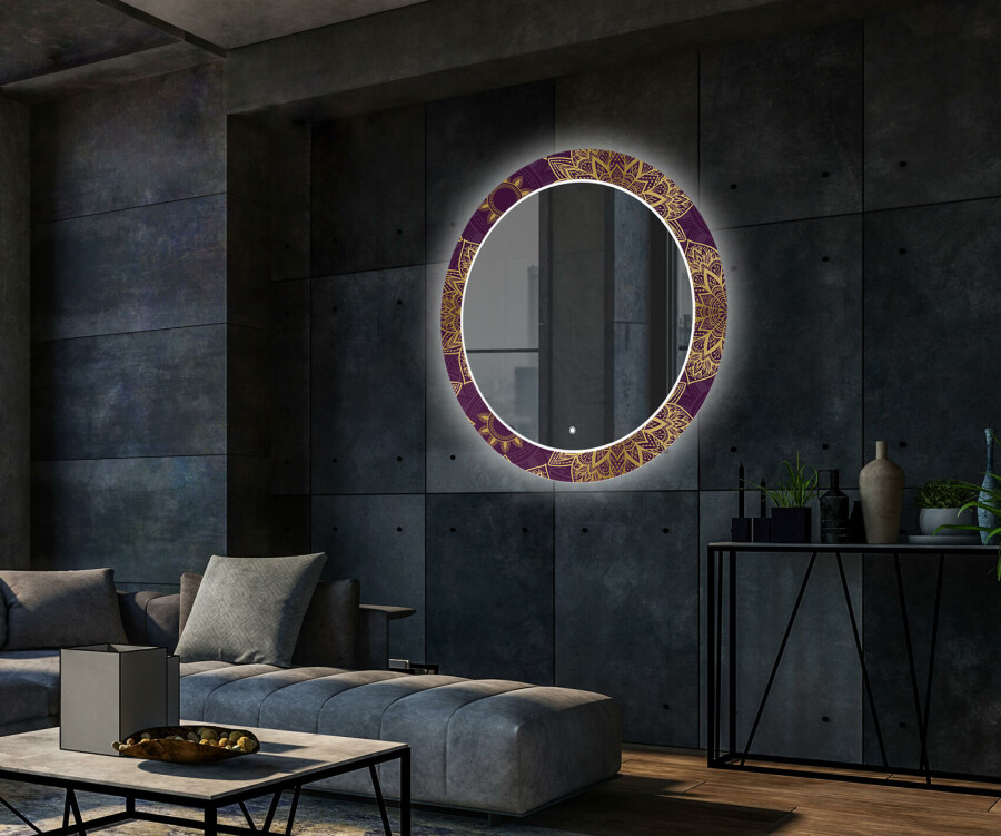 Artforma - decoratieve spiegel met led-verlichting voor in de woonkamer - Gold Mandala