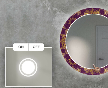 Ronde decoratieve spiegel met led-verlichting voor in de woonkamer - Gold Mandala #4
