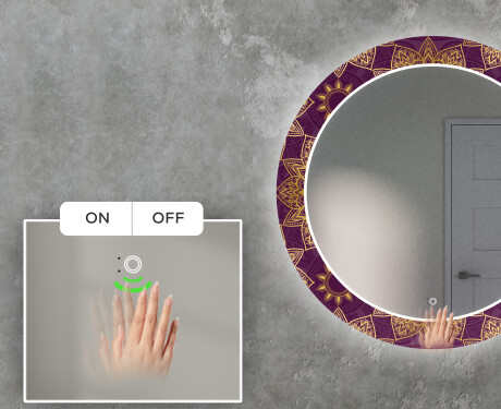 Ronde decoratieve spiegel met led-verlichting voor in de woonkamer - Gold Mandala #5