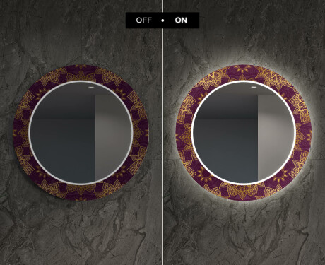 Ronde decoratieve spiegel met led-verlichting voor in de woonkamer - Gold Mandala #7