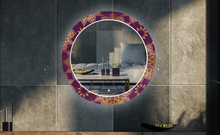 Ronde decoratieve spiegel met led-verlichting voor in de woonkamer - Gold Mandala