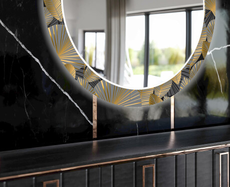 Ronde decoratieve spiegel met led-verlichting voor in de eetkamer - Golden Leaves #11