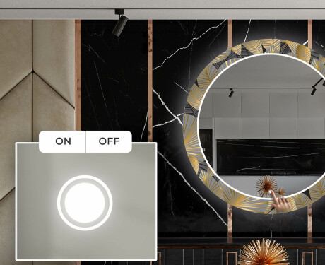 Ronde decoratieve spiegel met led-verlichting voor in de eetkamer - Golden Leaves #4