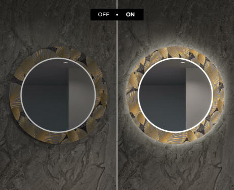Ronde decoratieve spiegel met led-verlichting voor in de eetkamer - Golden Leaves #7