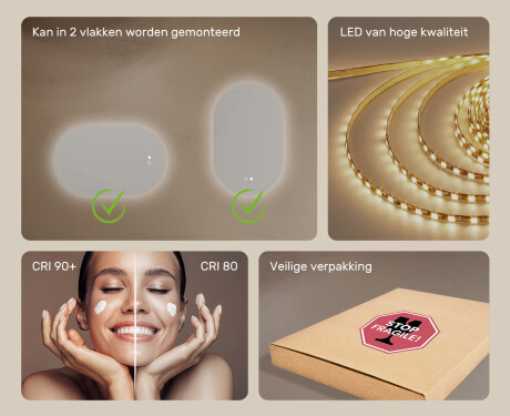 Verlicht badkamerspiegel, tweekleurig, touch‑schakelaar, verwarmingsmat #6