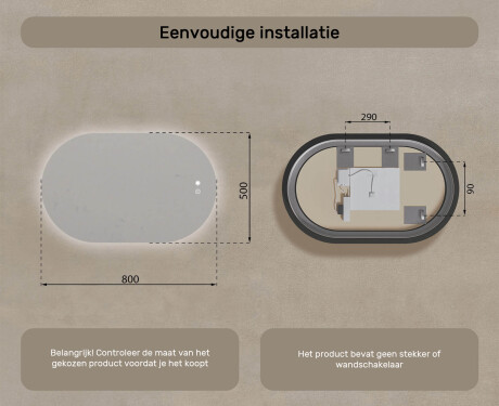 Verlicht badkamerspiegel, tweekleurig, touch‑schakelaar, verwarmingsmat #8