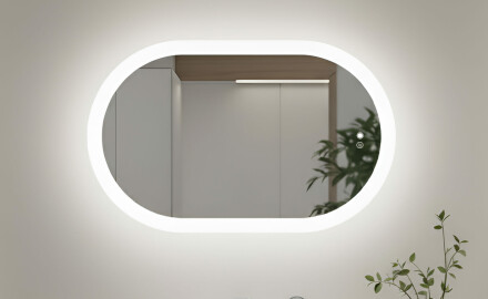 Verlicht badkamerspiegel, tweekleurig, touch‑schakelaar, verwarmingsmat