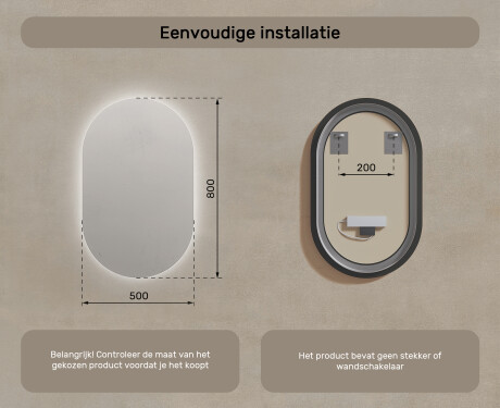 Moderne badkamer spiegel met LED 50x80cm met koel LED-licht 7000K, warm licht 3000K of neutraal licht 4500K #7