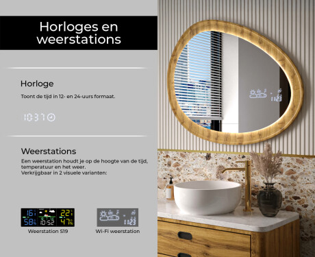 Onregelmatige spiegel in een eikenhouten lijst met LED-verlichting #6