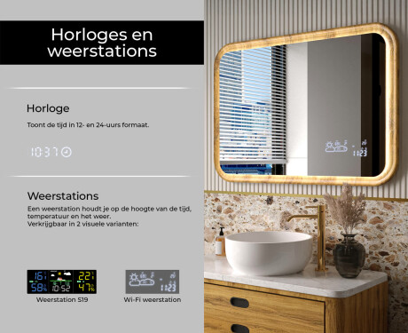 Afgeronde spiegel in een eikenhouten lijst met LED-verlichting #6