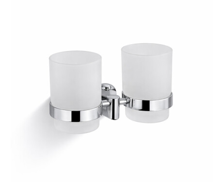 CLASSIC – Houder met twee bekers / chroom, mat glas