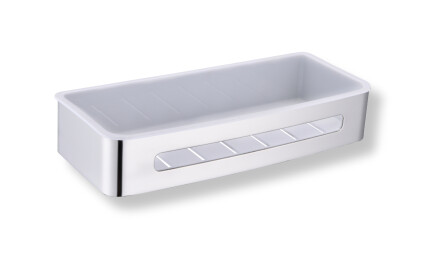 Mand 29x12x5,5 / gepolijst staal / witte kunststof binnenbak