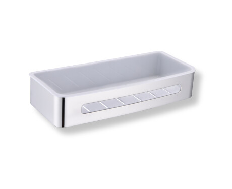 Mand 29x12x5,5 / gepolijst staal / witte kunststof binnenbak
