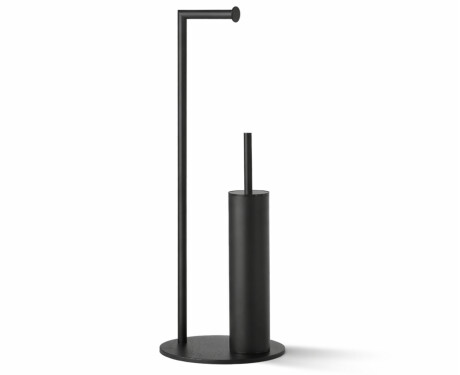Houder voor toiletpapier en toiletborstel / rond profiel en ronde voet / matzwart