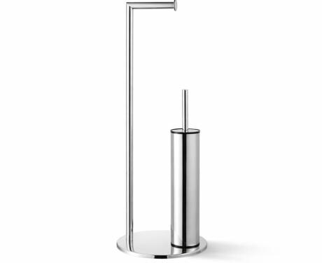 Houder voor toiletpapier en toiletborstel / rond profiel en ronde voet / gepolijst staal