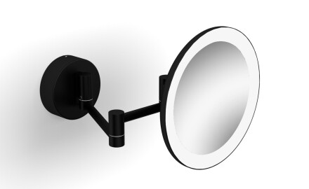 Make-upspiegel met 3x vergroting, rond, LED-verlichting (warme/koude lichtkleur), kantelbaar, dubbele beweegbare arm / matzwart