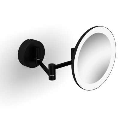 Make-upspiegel met 3x vergroting, rond, LED-verlichting (warme/koude lichtkleur), kantelbaar, dubbele beweegbare arm / matzwart