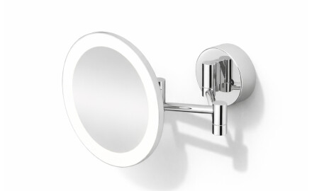 Make-upspiegel met 3x vergroting, rond, met LED-verlichting, traploze kleurregeling, kantelbaar, dubbele beweegbare arm / chroom