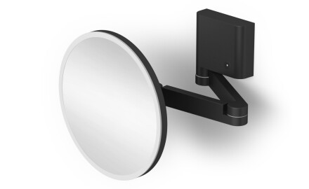 Make-upspiegel met 5x vergroting, rond, met LED-verlichting, traploze kleurregeling, kantelbaar, dubbele beweegbare arm / matzwart