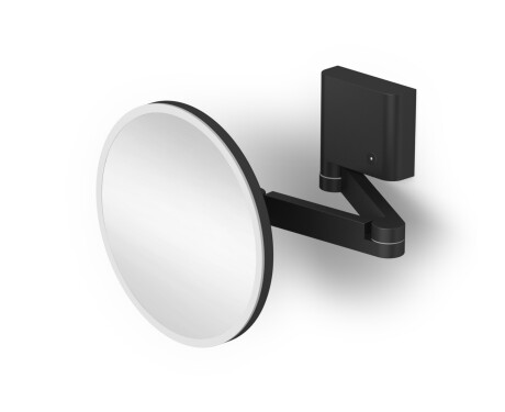 Make-upspiegel met 5x vergroting, rond, met LED-verlichting, traploze kleurregeling, kantelbaar, dubbele beweegbare arm / matzwart