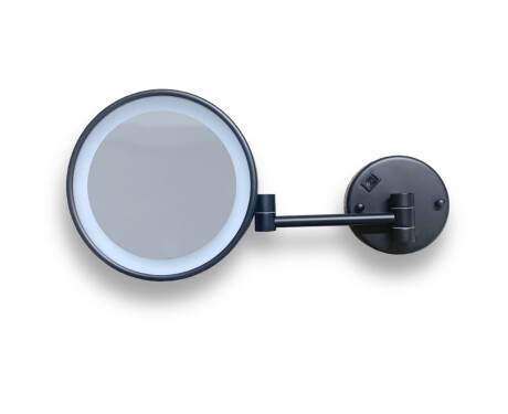 Cosmeticaspiegel met 3x vergroting, rond, LED-verlichting met neutrale kleur, kantelbaar, dubbele beweegbare arm / matzwart