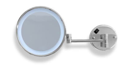 Cosmeticaspiegel met 3x vergroting, rond, LED-verlichting met neutrale kleur, kantelbaar, dubbele beweegbare arm / chroom