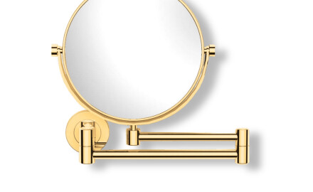 Make-upspiegel, recht / 3x vergroting, rond, kantelbaar, dubbele beweegbare arm / goudglans