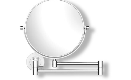 Make-upspiegel, recht / 3x vergroting, rond, kantelbaar, dubbele beweegbare arm / chroom