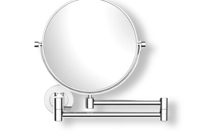 Make-upspiegel, recht / 5x vergroting, rond, kantelbaar, dubbele beweegbare arm / chroom