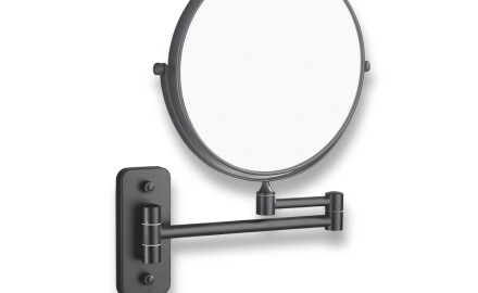 Make-upspiegel, recht / 3x vergroting, rond, kantelbaar, dubbele beweegbare arm / matzwart