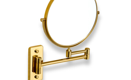 Make-upspiegel, recht / 3x vergroting, rond, kantelbaar, dubbele beweegbare arm / goudkleurig glanzend