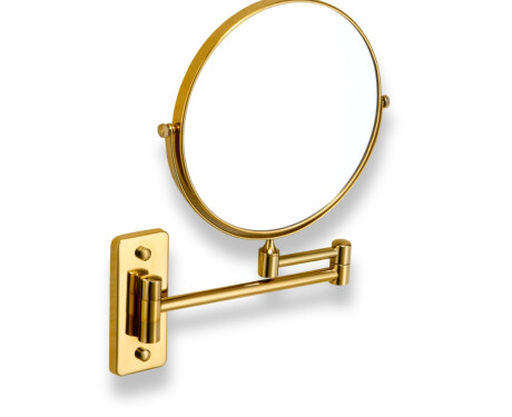 Make-upspiegel, recht / 3x vergroting, rond, kantelbaar, dubbele beweegbare arm / goudkleurig glanzend