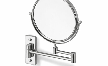 Make-upspiegel, recht / 3x vergrotend, rond, kantelbaar, dubbele beweegbare arm / chroom