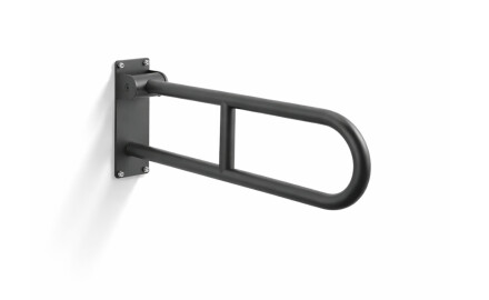 Steunleuning voor mensen met een beperking, Ø32, gebogen en kantelbaar, STANDARD - 60 cm / roestvrij staal, matzwart