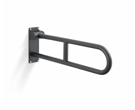 Steunleuning voor mensen met een beperking, Ø32, gebogen en kantelbaar, STANDARD - 70 cm / roestvrij staal, matzwart