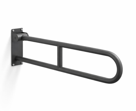 Steunleuning voor mensen met een beperking, Ø32, gebogen en kantelbaar, STANDARD - 80 cm / roestvrij staal, matzwart
