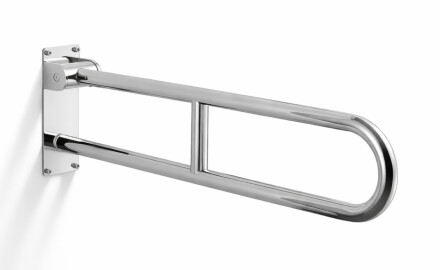 Steunleuning voor mensen met een beperking, Ø32, gebogen en kantelbaar, STANDARD - 80 cm / gepolijst roestvrij staal