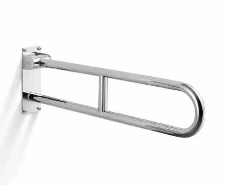 Steunleuning voor mensen met een beperking, Ø32, gebogen en kantelbaar, STANDARD - 80 cm / gepolijst roestvrij staal
