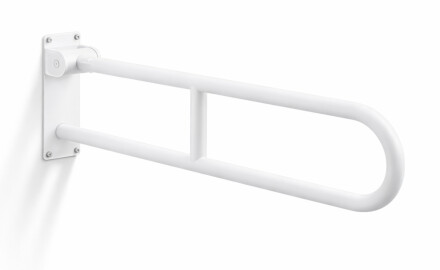 Steunleuning voor mensen met een beperking, Ø32, gebogen en kantelbaar, STANDARD - 80 cm / roestvrij staal, matwit