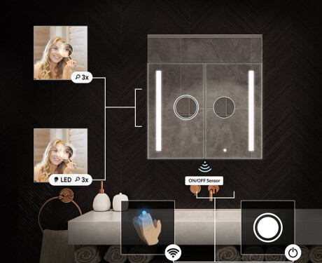 Badkamerkast met LED-spiegel L02 Emily 66,5 x 72 cm in de kleur Oslo Eiken #5