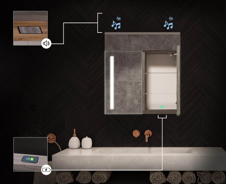 Badkamerkast met LED-spiegel L02 Emily 66,5 x 72 cm in de kleur Oslo Eiken #6