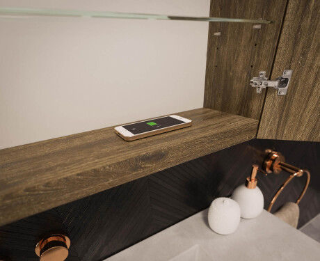 Hangende badkamerkast met LED-spiegel L02 Emily 100 x 72 cm in de kleur Oud Eiken #12