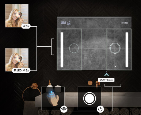 Hangende badkamerkast met LED-spiegel L02 Emily 100 x 72 cm in de kleur Oslo Eiken #5