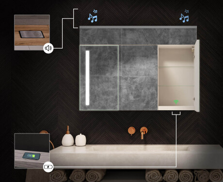 Hangende badkamerkast met LED-spiegel L02 Emily 100 x 72 cm in de kleur Oslo Eiken #6